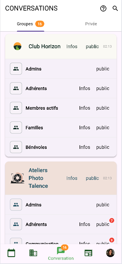 Conversations de groupe Hobby Events